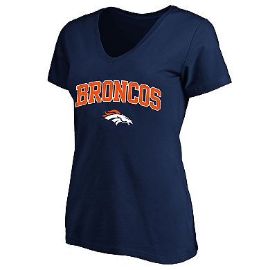 Women's Fanatics Navy Denver Broncos Plus Size Arch Over Logo V-Neck T-Shirt