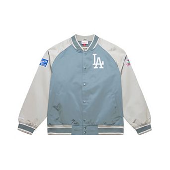 Men's Mitchell & Ness Gray Los Angeles Dodgers Thunderstorm Head Coach Lightweight Satin Full-Snap Jacket