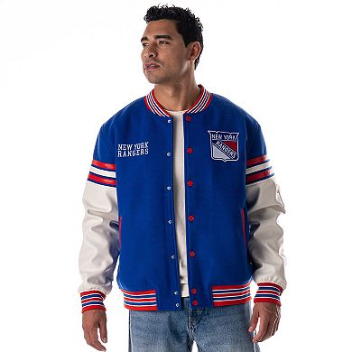 Unisex The Wild Collective Blue New York Rangers Drop Shoulder Full-Snap Varsity Jacket