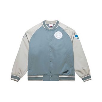 Men's Mitchell & Ness Gray Chicago Cubs Thunderstorm Head Coach Lightweight Satin Full-Snap Jacket