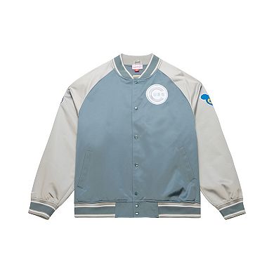 Men's Mitchell & Ness Gray Chicago Cubs Thunderstorm Head Coach Lightweight Satin Full-Snap Jacket