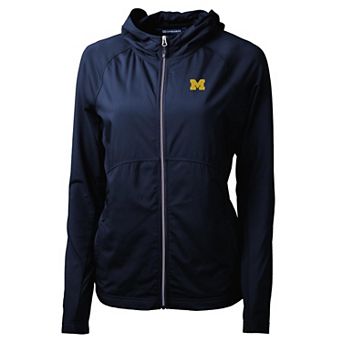 Women's Cutter & Buck Navy Michigan Wolverines Adapt Eco Knit Full-Zip Jacket