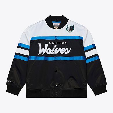 Men's Mitchell & Ness Black Minnesota Timberwolves Hardwood Classics Head Coach Lightweight Satin Full-Snap Jacket