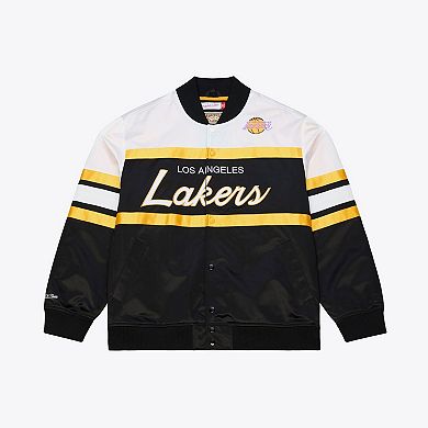 Men's Mitchell & Ness Black Los Angeles Lakers Hardwood Classics Head Coach Lightweight Satin Full-Snap Jacket