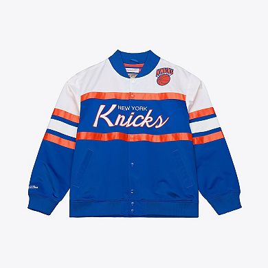 Men's Mitchell & Ness Royal New York Knicks Hardwood Classics Head Coach Lightweight Satin Full-Snap Jacket