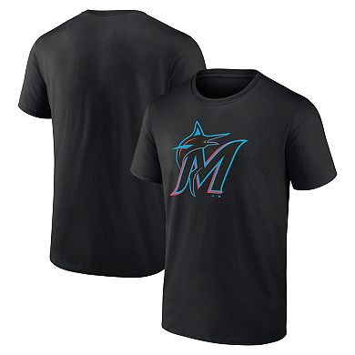 Men's Logo Athletic Black Miami Marlins Official Logo T-Shirt