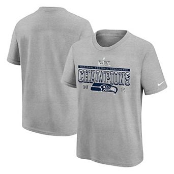 Youth Nike Gray Seattle Seahawks 2025 NFC Champions Locker Room Trophy Collection Authentic T-Shirt