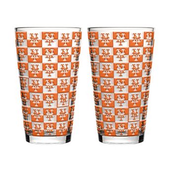 Logo Brands New York Mets Two-Pack Gridiron Stained 16oz. Pint Glass Set