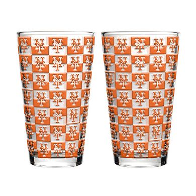 Logo Brands New York Mets Two-Pack Gridiron Stained 16oz. Pint Glass Set