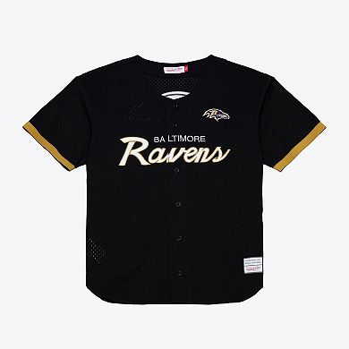 Men's Mitchell & Ness Black Baltimore Ravens Head Coach Mesh Full-Button Fashion Jersey