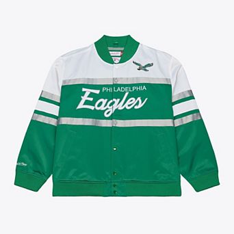 Men's Mitchell & Ness Kelly Green Philadelphia Eagles Head Coach Lightweight Full-Snap Satin Jacket