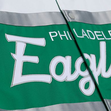 Men's Mitchell & Ness Kelly Green Philadelphia Eagles Head Coach Lightweight Full-Snap Satin Jacket