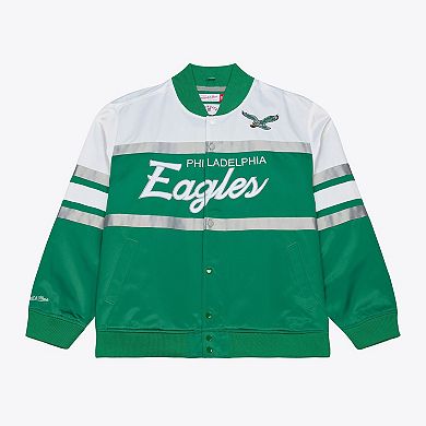 Men's Mitchell & Ness Kelly Green Philadelphia Eagles Head Coach Lightweight Full-Snap Satin Jacket