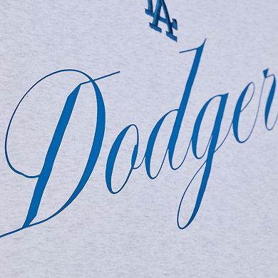 Women's Mitchell & Ness Heather Gray Los Angeles Dodgers Script Cropped Boxy T-Shirt