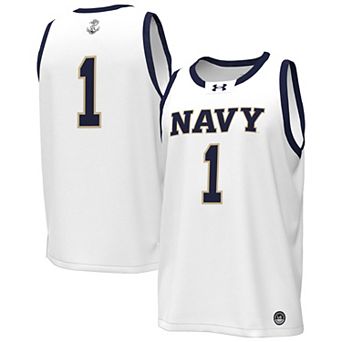 Men's Under Armour White Navy Midshipmen #1 Replica Basketball Jersey