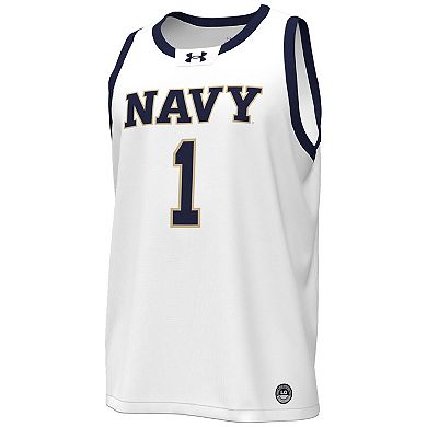 Men's Under Armour White Navy Midshipmen #1 Replica Basketball Jersey