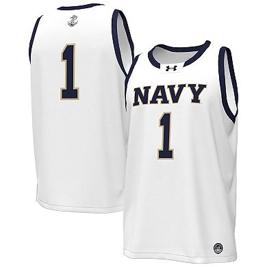Men's Under Armour White Navy Midshipmen #1 Replica Basketball Jersey