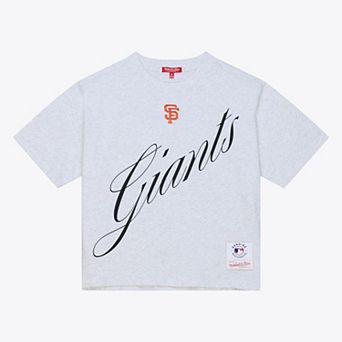 Women's Mitchell & Ness Heather Gray San Francisco Giants Script Cropped Boxy T-Shirt