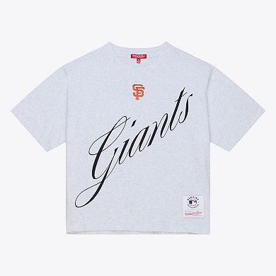 Women's Mitchell & Ness Heather Gray San Francisco Giants Script Cropped Boxy T-Shirt