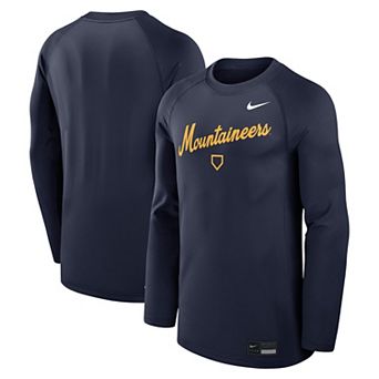 Men's Nike Navy West Virginia Mountaineers Dugout Game Time Raglan Dri-FIT Long Sleeve T-Shirt