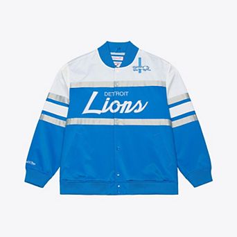 Men's Mitchell & Ness Blue Detroit Lions Head Coach Lightweight Full-Snap Satin Jacket