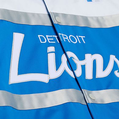 Men's Mitchell & Ness Blue Detroit Lions Head Coach Lightweight Full-Snap Satin Jacket