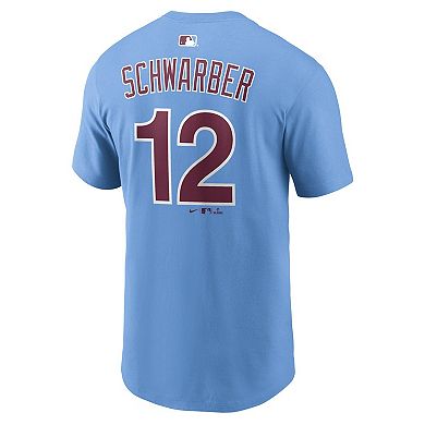 Men's Nike Kyle Schwarber Light Blue Philadelphia Phillies Name & Number T-Shirt