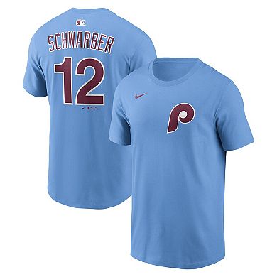 Men's Nike Kyle Schwarber Light Blue Philadelphia Phillies Name & Number T-Shirt