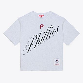 Women's Mitchell & Ness Heather Gray Philadelphia Phillies Script Cropped Boxy T-Shirt