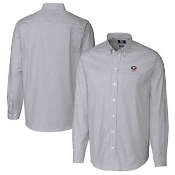 Men's Cutter & Buck Charcoal Georgia Bulldogs Alumni Logo Stretch Oxford Stripe Long Sleeve Button-Down Shirt