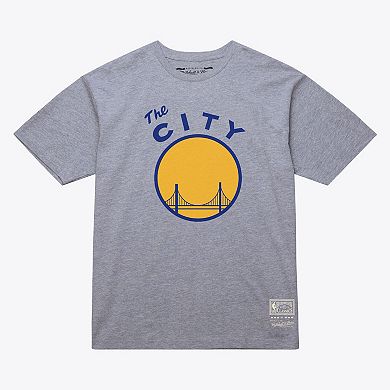 Unisex Mitchell & Ness Heather Gray Golden State Warriors Hardwood Classics Arch T-Shirt
