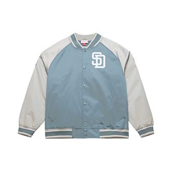 Men's Mitchell & Ness Gray San Diego Padres Thunderstorm Head Coach Lightweight Satin Full-Snap Jacket