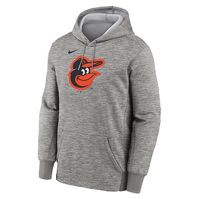 Men's Nike Heather Gray Baltimore Orioles Primary Logo Therma Hoodie