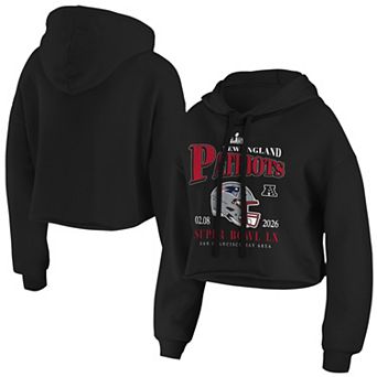 Women's WEAR by Erin Andrews Black New England Patriots Super Bowl LX Cropped Hoodie