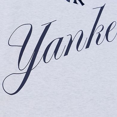 Women's Mitchell & Ness Heather Gray New York Yankees Script Cropped Boxy T-Shirt