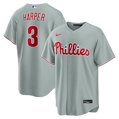 Men's Nike Bryce Harper Gray Philadelphia Phillies Road Replica Jersey