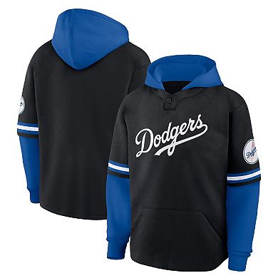 Men's Fanatics Black/Royal Los Angeles Dodgers Oversized Fire Speed Layered Hoodie