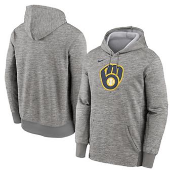 Men's Nike Heather Gray Milwaukee Brewers Primary Logo Therma Hoodie