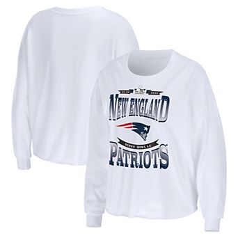 Women's WEAR by Erin Andrews White New England Patriots Super Bowl LX Cropped Long Sleeve T-Shirt