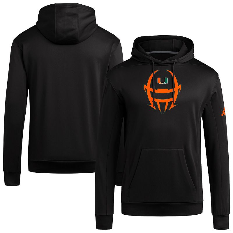 Men's adidas Black Miami Hurricanes Football Helmet AEROREADY Long Sleeve Hooded T-Shirt, 