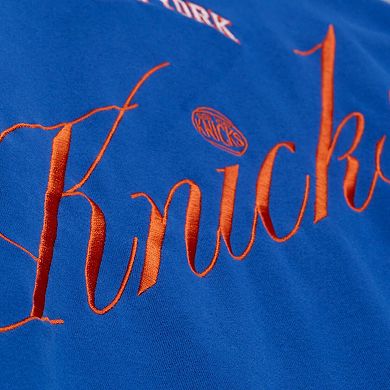 Women's Mitchell & Ness Royal New York Knicks Hardwood Classics Script Lightweight Sweatshirt