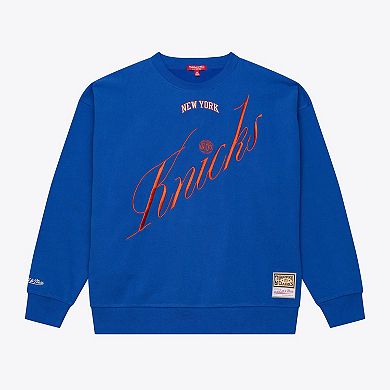 Women's Mitchell & Ness Royal New York Knicks Hardwood Classics Script Lightweight Sweatshirt