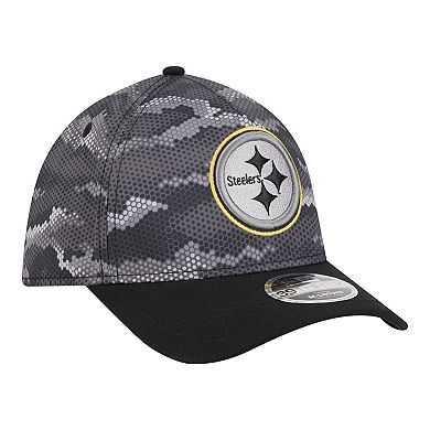 Men's New Era Black Pittsburgh Steelers Camo A-Frame 39THIRTY Flex Hat