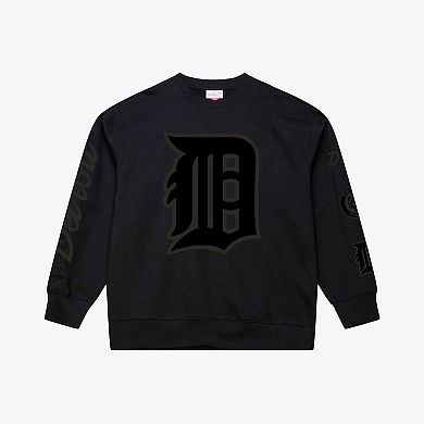 Men's Mitchell & Ness Black Detroit Tigers Phantom Fleece Crewneck Sweatshirt