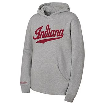 Youth Mitchell & Ness Heather Gray Indiana Hoosiers Throwback Wordmark Hoodie