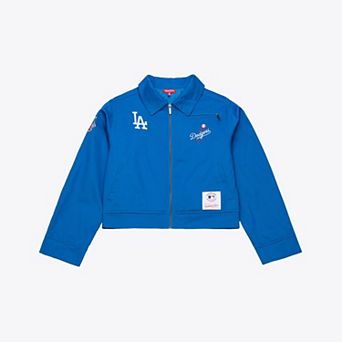 Women's Mitchell & Ness Royal Los Angeles Dodgers Script Mechanic Cropped Full-Zip Jacket