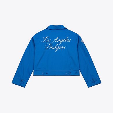 Women's Mitchell & Ness Royal Los Angeles Dodgers Script Mechanic Cropped Full-Zip Jacket