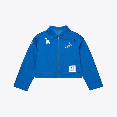Women's Mitchell & Ness Royal Los Angeles Dodgers Script Mechanic Cropped Full-Zip Jacket