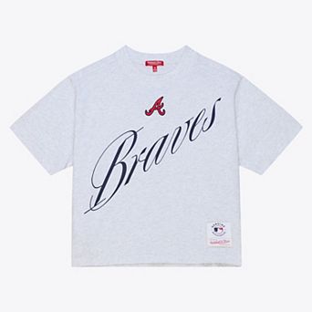 Women's Mitchell & Ness Heather Gray Atlanta Braves Script Cropped Boxy T-Shirt