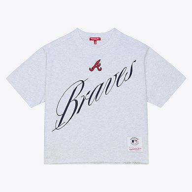 Women's Mitchell & Ness Heather Gray Atlanta Braves Script Cropped Boxy T-Shirt